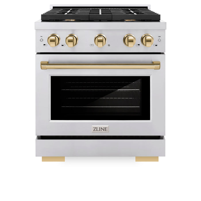 ZLINE Autograph 30" 4.2 cu. ft. Paramount Gas Range with Convection Gas Oven in Stainless Steel and Gold Accents, SGRZ-30-G