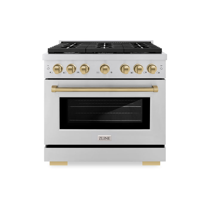 ZLINE Autograph 36" 5.2 cu. ft. Paramount Gas Range with Convection Gas Oven in Stainless Steel and Bronze Accents, SGRZ-36-CB