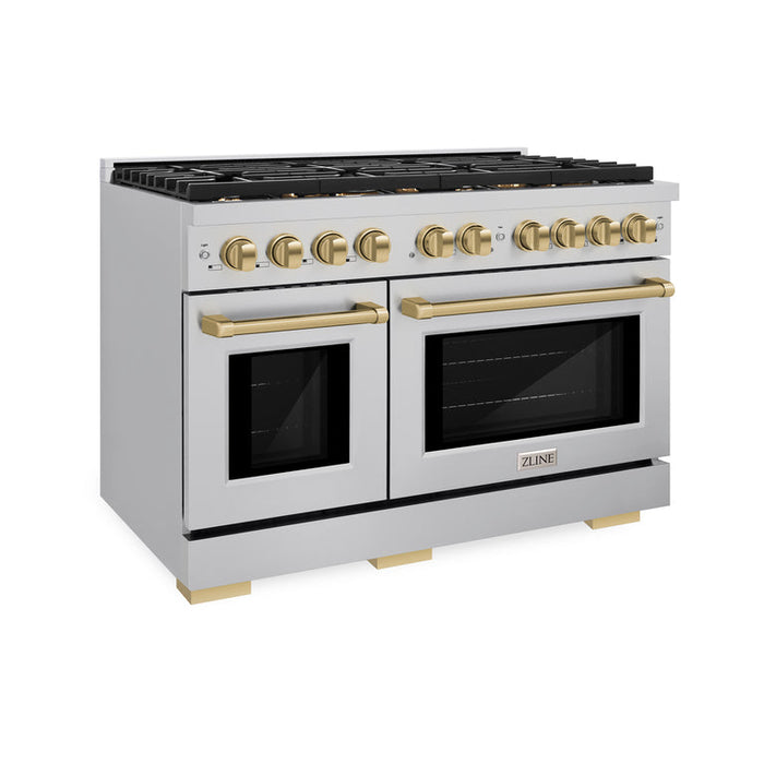 ZLINE Autograph Package - 48" Gas Range, Range Hood, Dishwasher, Refrigerator with Bronze Accents