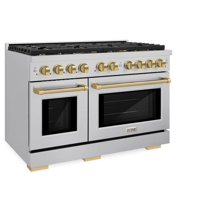 ZLINE Autograph Package - 48 In. Gas Range, Range Hood and Dishwasher with Champagne Bronze Accents, 3AKPR-RGSRHDWM48-CB