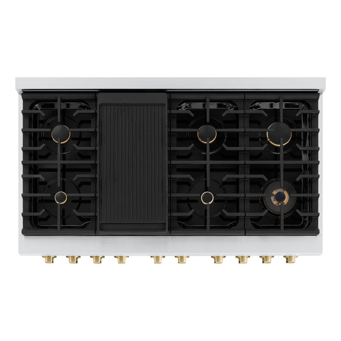 ZLINE Autograph Package - 48 In. Gas Range, Range Hood and Dishwasher with Champagne Bronze Accents, 3AKPR-RGSRHDWM48-CB