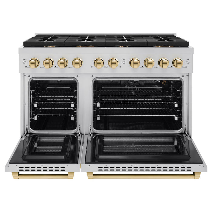 ZLINE Autograph Package - 48 In. Gas Range, Range Hood and Dishwasher with Gold Accents, 3AKPR-RGSRHDWM48-G