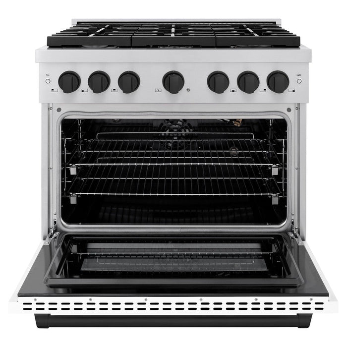 ZLINE Autograph 36" 5.2 cu. ft. Paramount Dual Fuel Range with 6 Burners with White Matte Door and Matte Black Accents, SDRZ-WM-36-MB