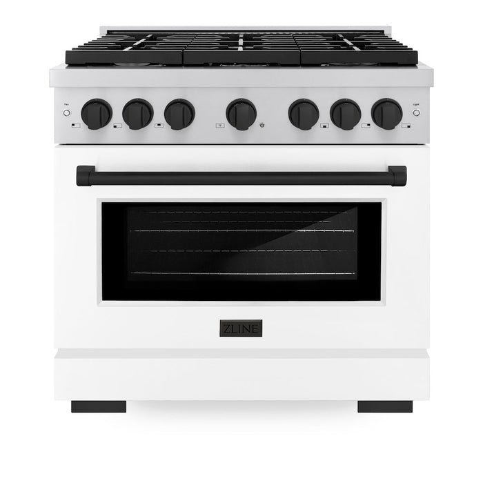 ZLINE Autograph Edition 36 in. 5.2 cu. ft. Paramount Dual Fuel Range with 6 Burner Gas Cooktop and Electric Convection Oven in Stainless Steel with White Matte Door and Matte Black Accents (SDRZ-WM-36-MB)