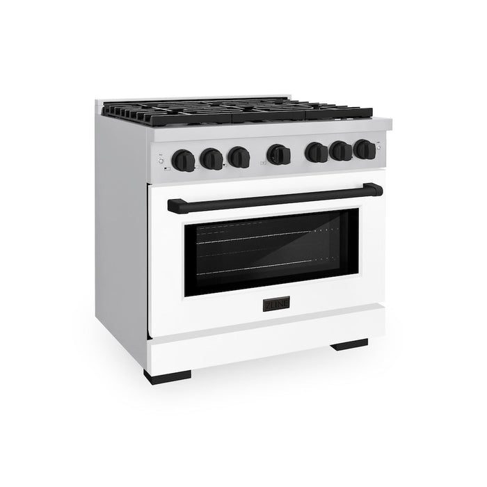 ZLINE Autograph Edition 36 in. 5.2 cu. ft. Paramount Dual Fuel Range with 6 Burner Gas Cooktop and Electric Convection Oven in Stainless Steel with White Matte Door and Matte Black Accents (SDRZ-WM-36-MB)