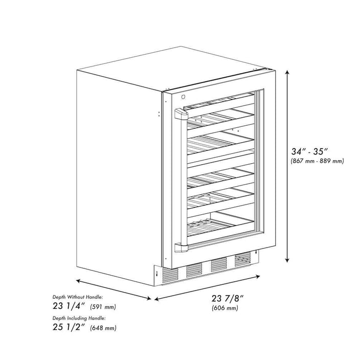 ZLINE Autograph Edition 24 in. Touchstone Dual Zone 44 Bottle Wine Cooler With Black Matte Glass Door And Polished Gold Handle (RWDOZ-BLM-24-G)