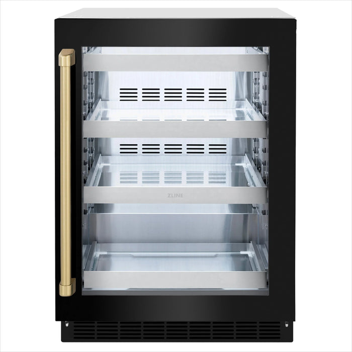 ZLINE Autograph 24" Touchstone 151 Can Beverage Fridge with Black Stainless Glass Door and Champagne Bronze Handle, RBSOZ-BS-24-CB