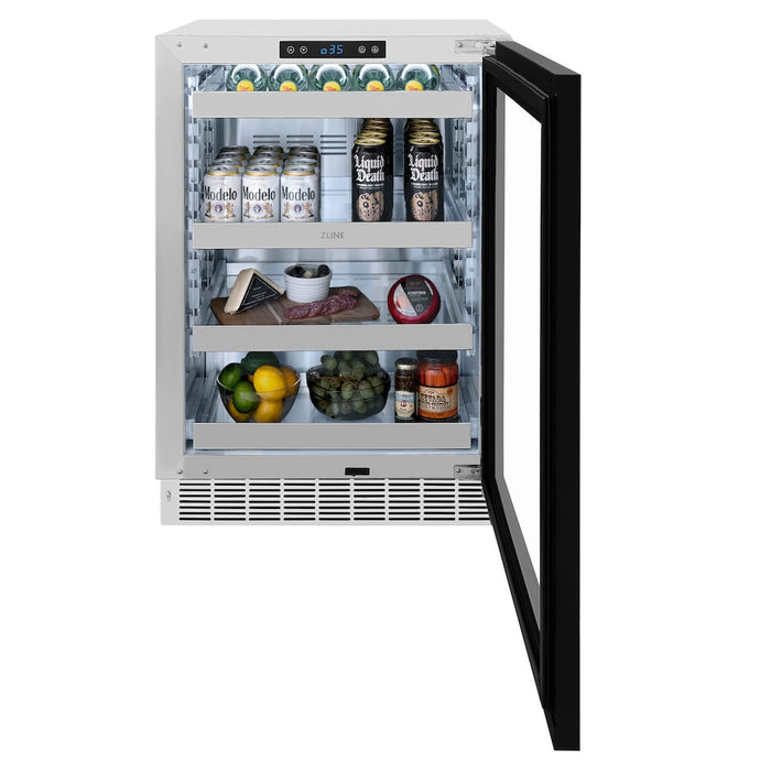 ZLINE Autograph Edition 24 in. Touchstone 151 Can Beverage Fridge With Panel Ready Glass Door And Matte Black Handle (RBSPOZ-24-MB)