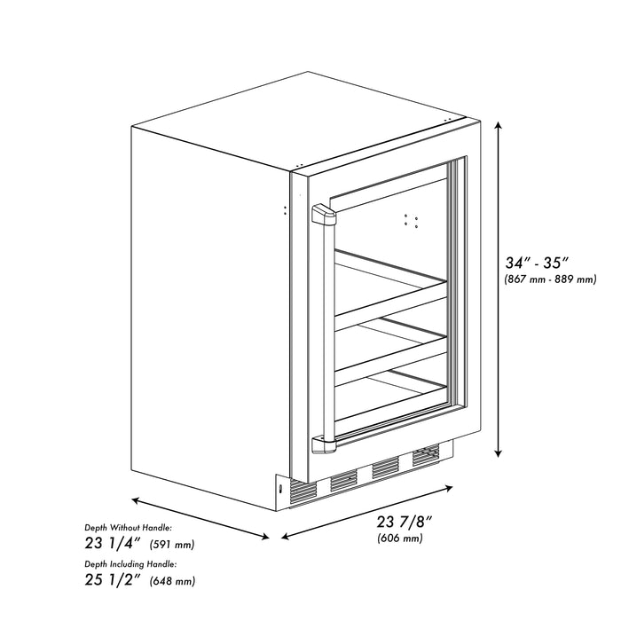 ZLINE Autograph 24" Touchstone 151 Can Beverage Fridge with White Matte Glass Door and Matte Black Handle, RBSOZ-WM-24-MB