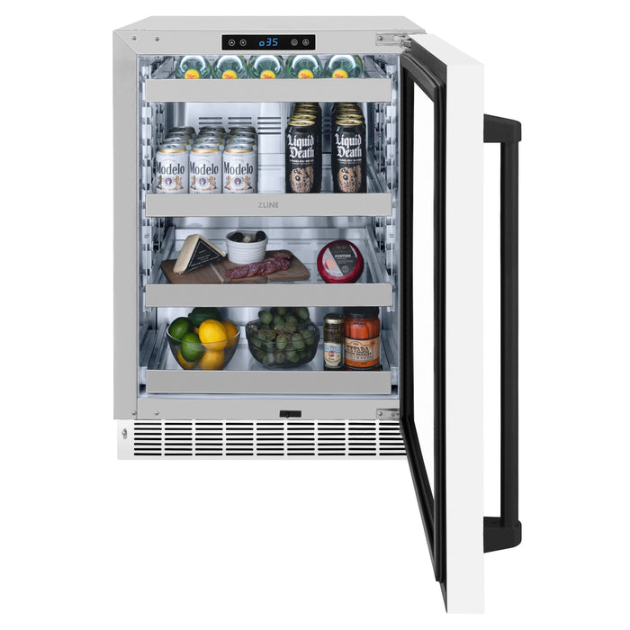 ZLINE Autograph 24" Touchstone 151 Can Beverage Fridge with White Matte Glass Door and Matte Black Handle, RBSOZ-WM-24-MB