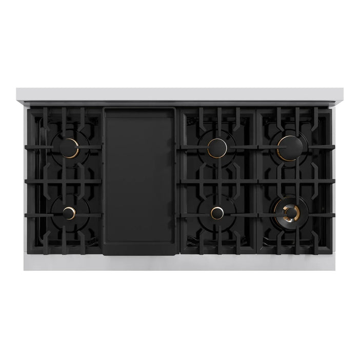 ZLINE Autograph Edition 48" 6.7 cu. ft. Select Double Oven Dual Fuel Range with 8 Burners in Stainless Steel with Black Matte Doors and Champagne Bronze Accents, HDRZ-BLM-48-CB