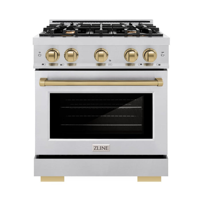 ZLINE Autograph Edition 30" 4.2 cu. ft. Select Dual Fuel Range with 4 Burners in Stainless Steel with Champagne Bronze Accents, HDRZ-30-CB