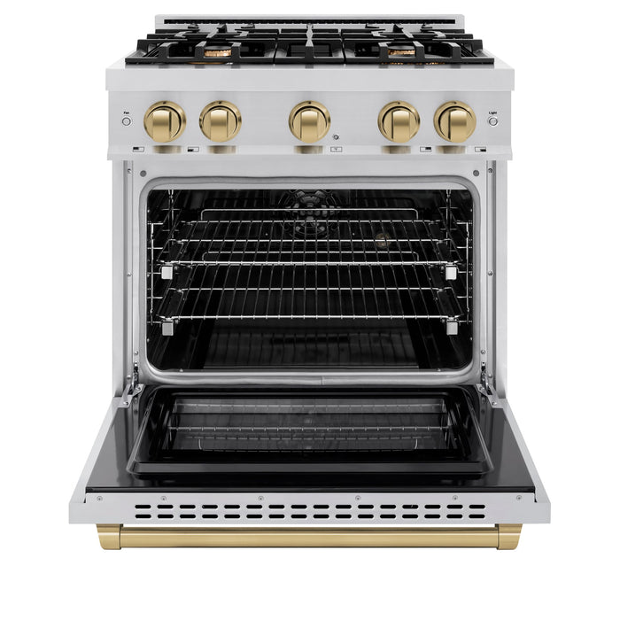 ZLINE Autograph Edition 30" 4.2 cu. ft. Select Dual Fuel Range with 4 Burners in Stainless Steel with Champagne Bronze Accents, HDRZ-30-CB