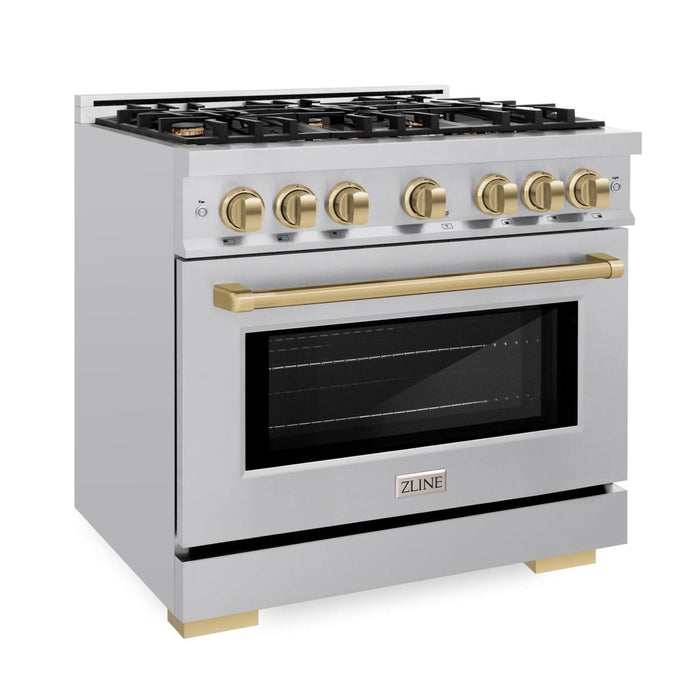 ZLINE Autograph Edition 36" 5.2 cu. ft. Select Dual Fuel Range with 6 Burners in Stainless Steel with Champagne Bronze Accents, HDRZ-36-CB