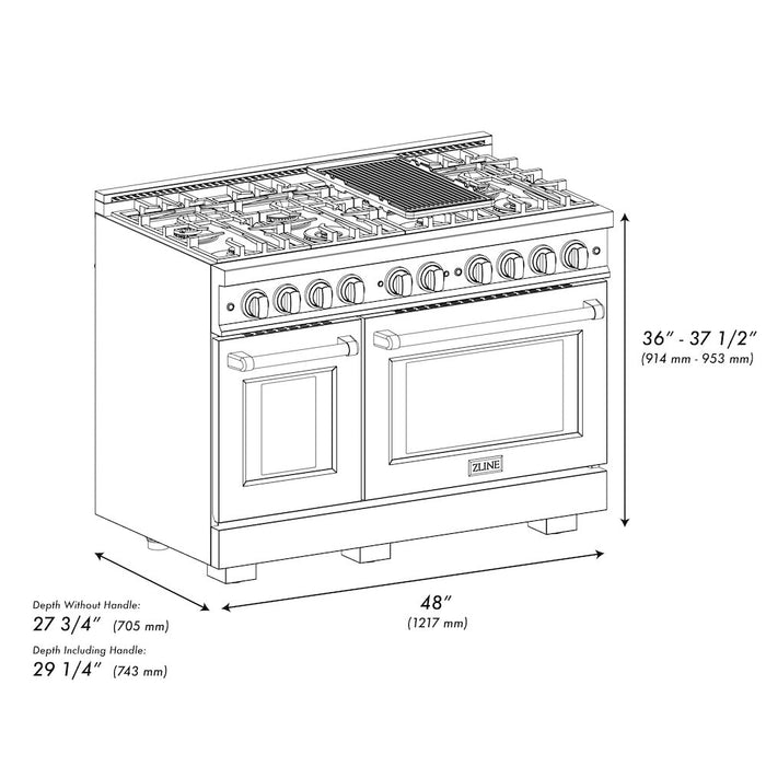 ZLINE Autograph Edition 48 in. 6.7 cu. ft. Select Double Oven Dual Fuel Range with 8 Burner Gas Cooktop in Stainless Steel and Champagne Bronze Accents (HDRZ-48-CB)