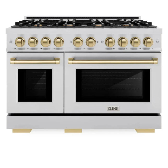 ZLINE Autograph Edition 48" 6.7 cu. ft. Select Double Oven Gas Range with 8 Burners in Stainless Steel and Champagne Bronze Accents, HGRZ-48-CB