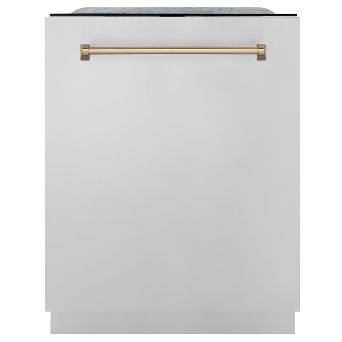 ZLINE Autograph Edition 30 in. Kitchen Package with Stainless Steel Dual Fuel Range, Range Hood and Dishwasher with Champagne Bronze Accents (3AKP-RARHDWM30-CB)