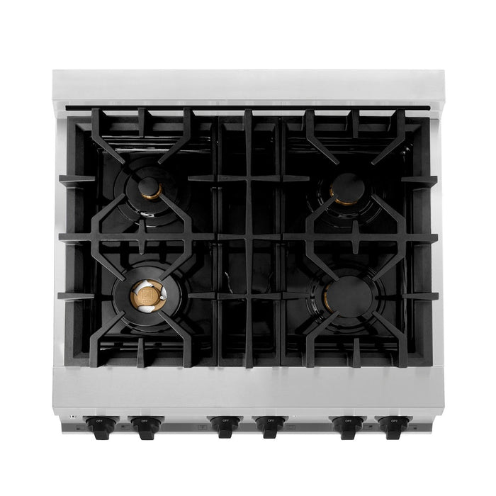 ZLINE Autograph Edition 30 in. 4.0 cu. ft. Legacy Dual Fuel Range with 4 Burner Gas Cooktop and Electric Convection Oven in Stainless Steel and Matte Black Accents (RAZ-30-MB)