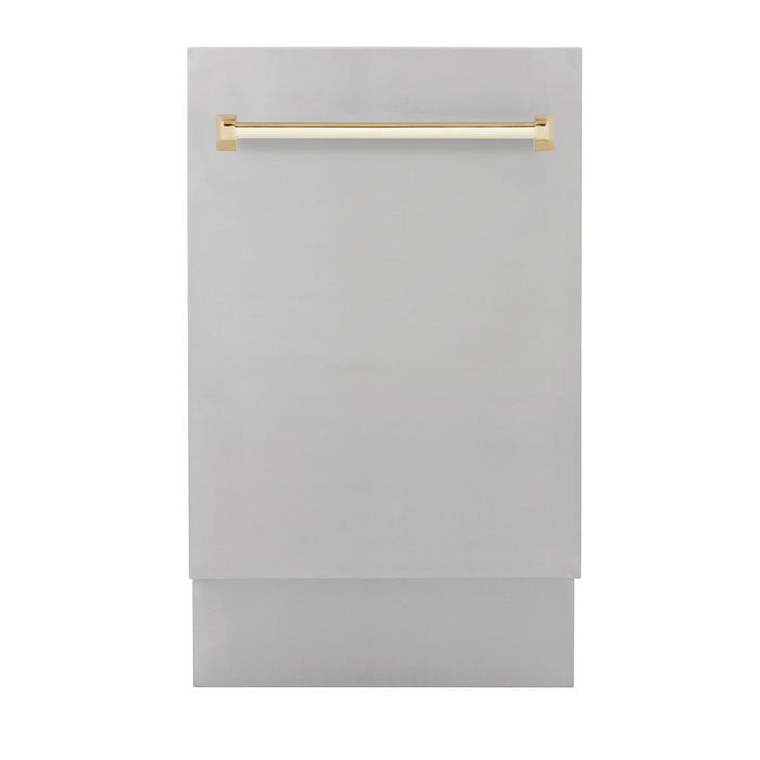 ZLINE Autograph Edition 18 in. Compact 3rd Rack Top Control Dishwasher in Stainless Steel with Polished Gold Handle, 51dBa (DWVZ-304-18-G)