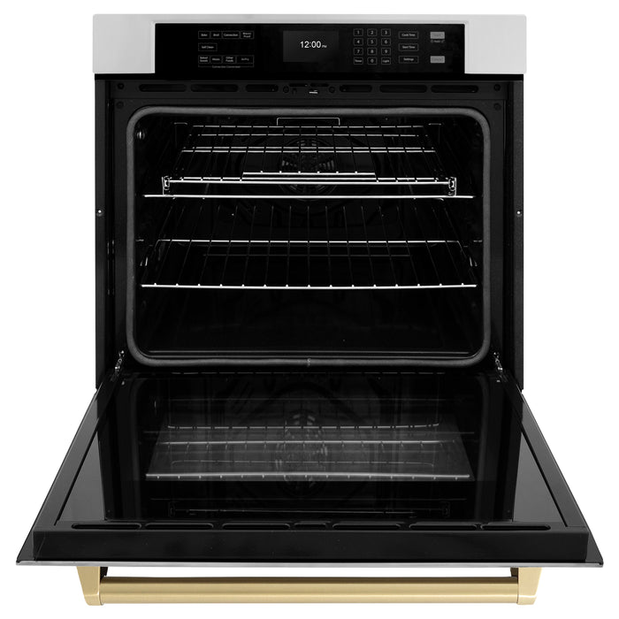 ZLINE 30" Autograph Single Wall Oven with Air Fry and Self-Clean in Stainless Steel and Champagne Bronze Handle, WASZ-30-CB