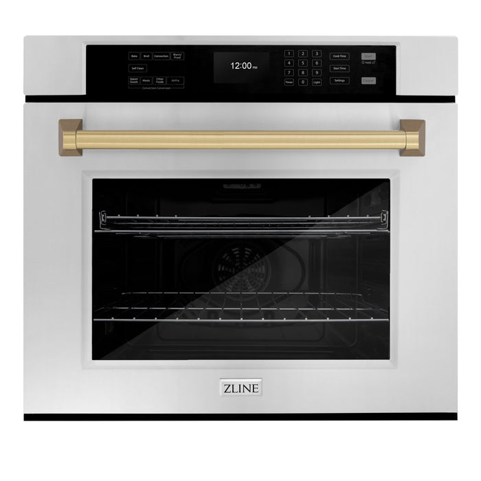 ZLINE 30" Autograph Single Wall Oven with Air Fry and Self-Clean in Stainless Steel and Champagne Bronze Handle, WASZ-30-CB