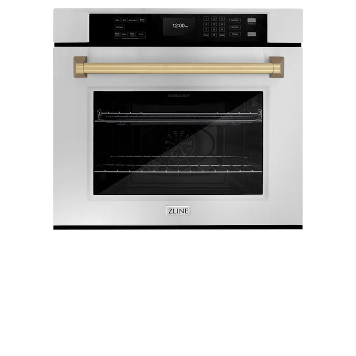 ZLINE 30" Autograph Single Wall Oven with Air Fry and Self-Clean in Stainless Steel and Champagne Bronze Handle, WASZ-30-CB