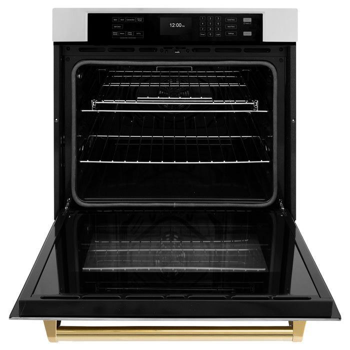 ZLINE 30" Autograph Single Wall Oven with Air Fry and Self-Clean in Stainless Steel and Gold Handle, WASZ-30-G