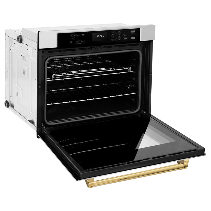 ZLINE 30" Autograph Single Wall Oven with Air Fry and Self-Clean in Stainless Steel and Gold Handle, WASZ-30-G