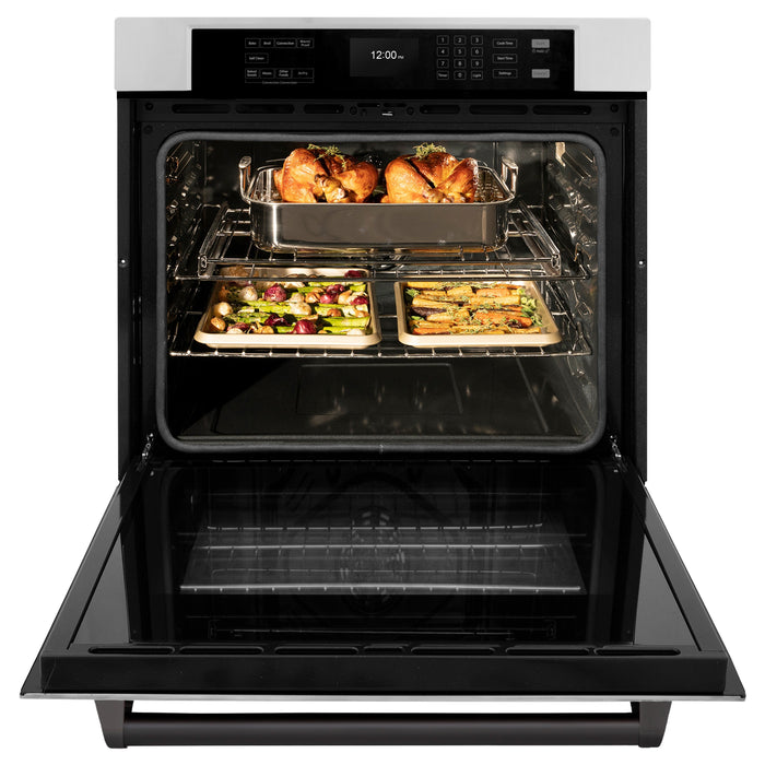 ZLINE 30" Autograph Single Wall Oven with Air Fry and Self-Clean in Stainless Steel and Black Matte Handle, WASZ-30-MB