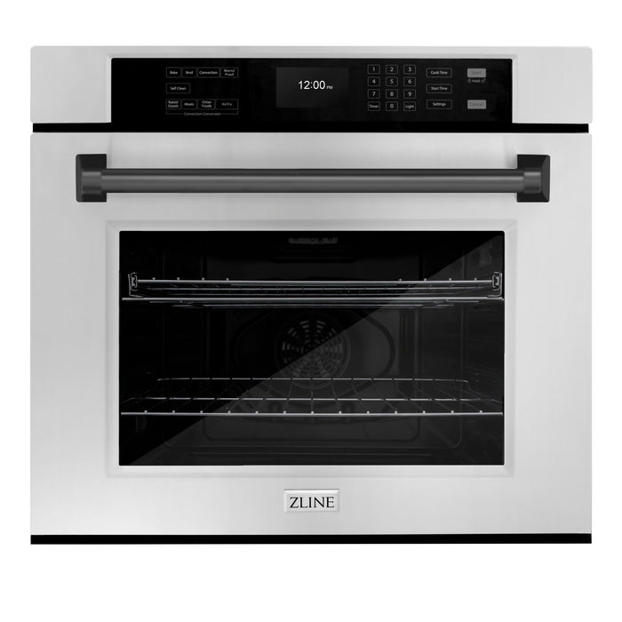 ZLINE 30" Autograph Single Wall Oven with Air Fry and Self-Clean in Stainless Steel and Black Matte Handle, WASZ-30-MB