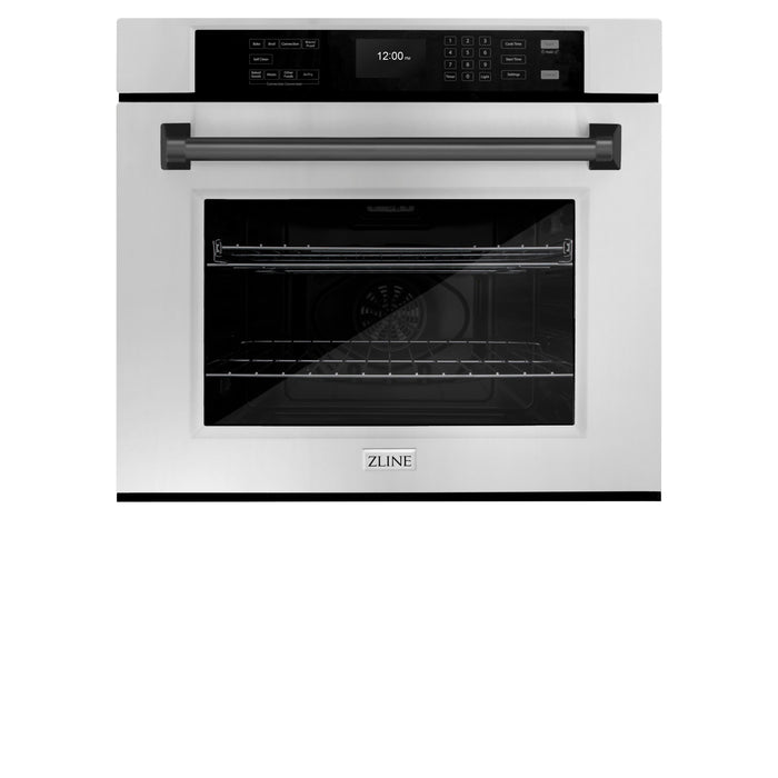 ZLINE 30" Autograph Single Wall Oven with Air Fry and Self-Clean in Stainless Steel and Black Matte Handle, WASZ-30-MB