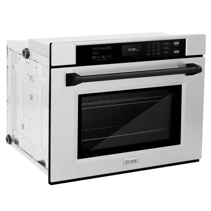 ZLINE 30" Autograph Single Wall Oven with Air Fry and Self-Clean in Stainless Steel and Black Matte Handle, WASZ-30-MB