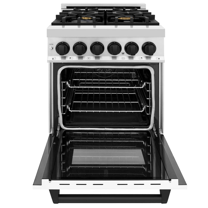 ZLINE Autograph Edition 24 in. 2.8 cu. ft. Legacy Dual Fuel Range with 4 Burner Gas Cooktop and Electric Convection Oven in Stainless Steel with White Matte Door and Matte Black Accents (RAZ-WM-24-MB)