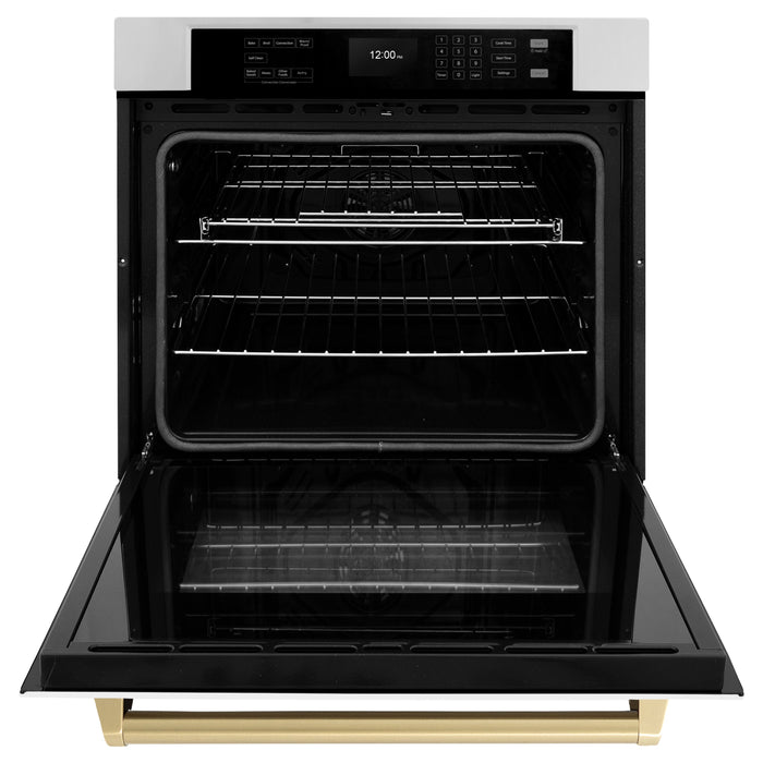 ZLINE 30" Autograph Single Wall Oven with Air Fry and Self-Clean in Stainless Steel with White Matte Door and Champagne Bronze Handle, WASZ-WM-30-CB