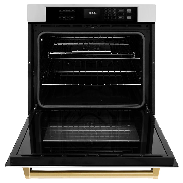 ZLINE 30" Autograph Single Wall Oven with Air Fry and Self-Clean in Stainless Steel with White Matte Door and Gold Handle, WASZ-WM-30-G