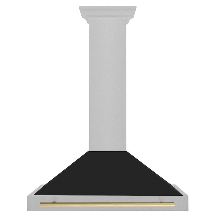 ZLINE Autograph Edition Convertible Fingerprint Resistant DuraSnow® Stainless Steel Range Hood with Black Matte Shell and Champagne Bronze Handle (KB4SNZ-BLM-CB)