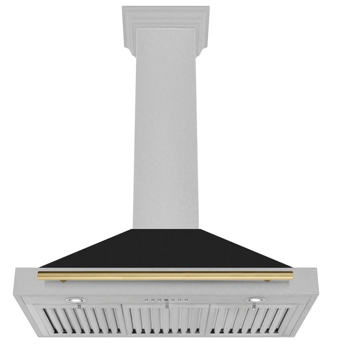 ZLINE Autograph Edition Convertible Fingerprint Resistant DuraSnow® Stainless Steel Range Hood with Black Matte Shell and Champagne Bronze Handle (KB4SNZ-BLM-CB)