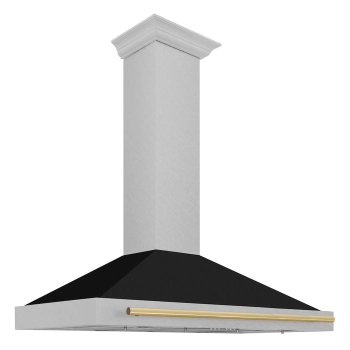 ZLINE Autograph Edition Convertible Fingerprint Resistant DuraSnow® Stainless Steel Range Hood with Black Matte Shell and Polished Gold Handle (KB4SNZ-BLM-G)