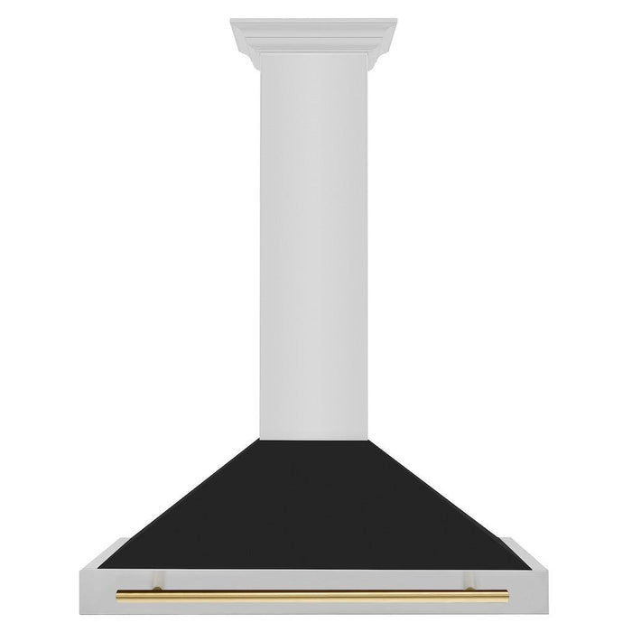 ZLINE Autograph Edition Convertible Stainless Steel Range Hood with Black Matte Shell and Polished Gold Handle (KB4STZ-BLM-G)