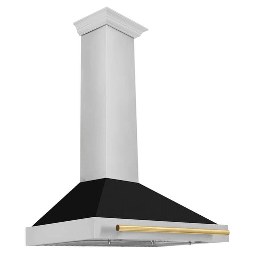 ZLINE Autograph Edition 36 in. Stainless Steel Range Hood with Black Matte Shell and Accent Handle (KB4STZ-BLM36) Polished Gold