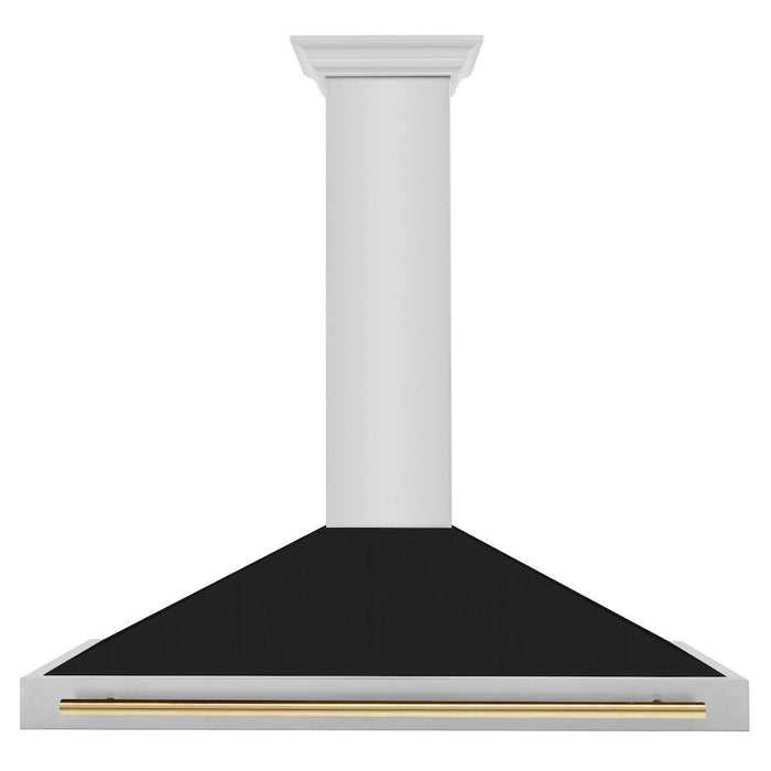 ZLINE Autograph Edition Convertible Stainless Steel Range Hood with Black Matte Shell and Polished Gold Handle (KB4STZ-BLM-G)