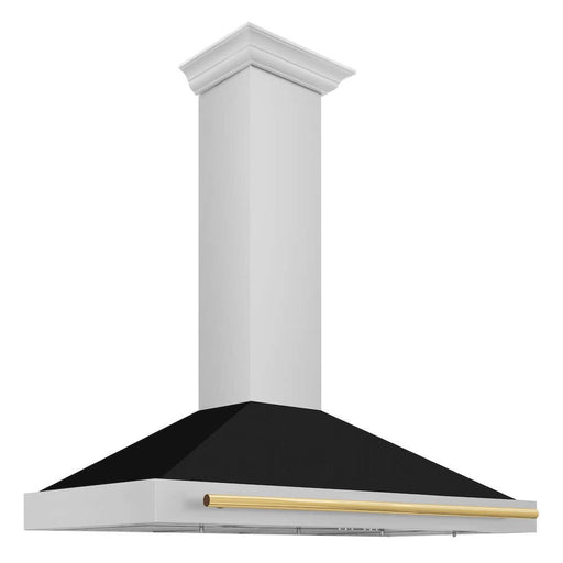 ZLINE Autograph Edition 48 in. Stainless Steel Range Hood with Black Matte Shell and Accent Handle (KB4STZ-BLM48) Polished Gold