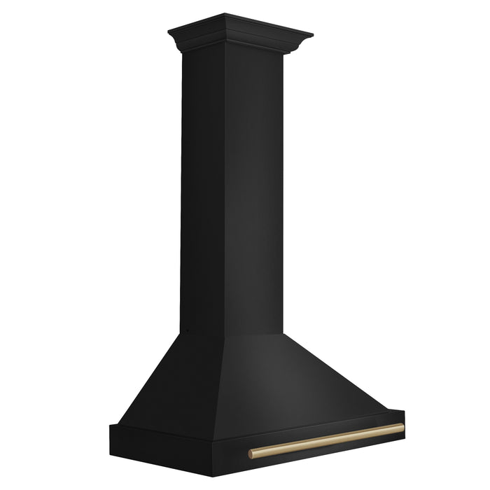 ZLINE Autograph Edition 30 in. Black Stainless Steel Wall Mount Range Hood With Champagne Bronze Handle (BSKB4Z-30-CB)