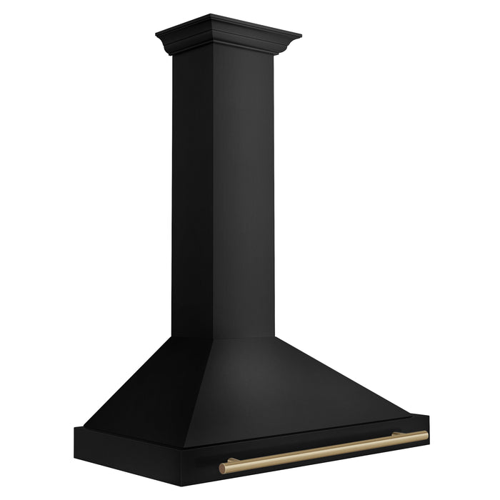 ZLINE Autograph Edition 36 in. Black Stainless Steel Wall Mount Range Hood With Champagne Bronze Handle (BSKB4Z-36-CB)