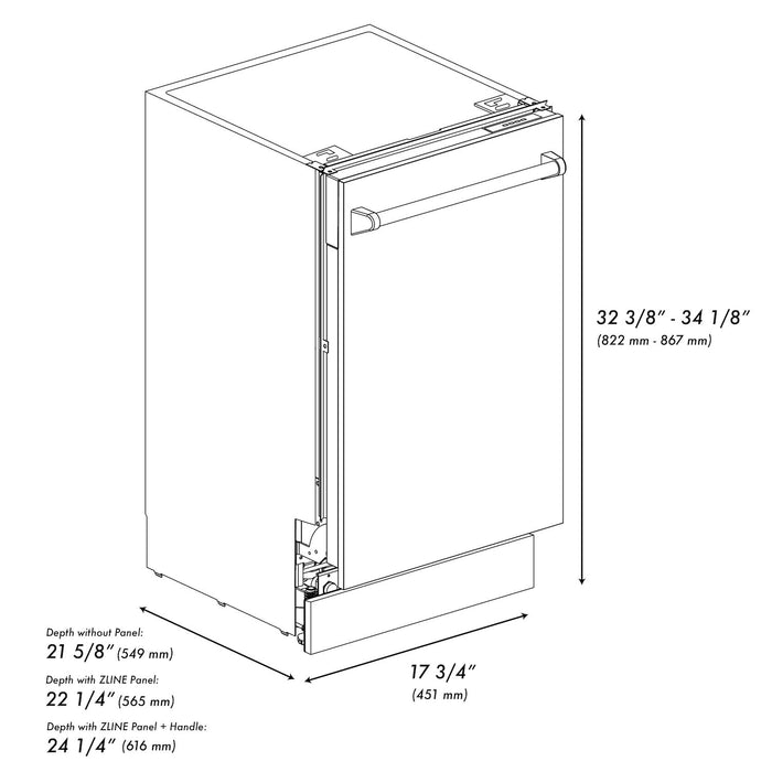 ZLINE Autograph Edition 18 in. Tallac Series 3rd Rack Top Control Built-In Dishwasher in White Matte with Matte Black Handle, 51dBa (DWVZ-WM-18-MB)