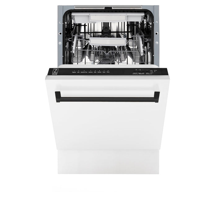 ZLINE Autograph Edition 18 in. Tallac Series 3rd Rack Top Control Built-In Dishwasher in White Matte with Matte Black Handle, 51dBa (DWVZ-WM-18-MB)