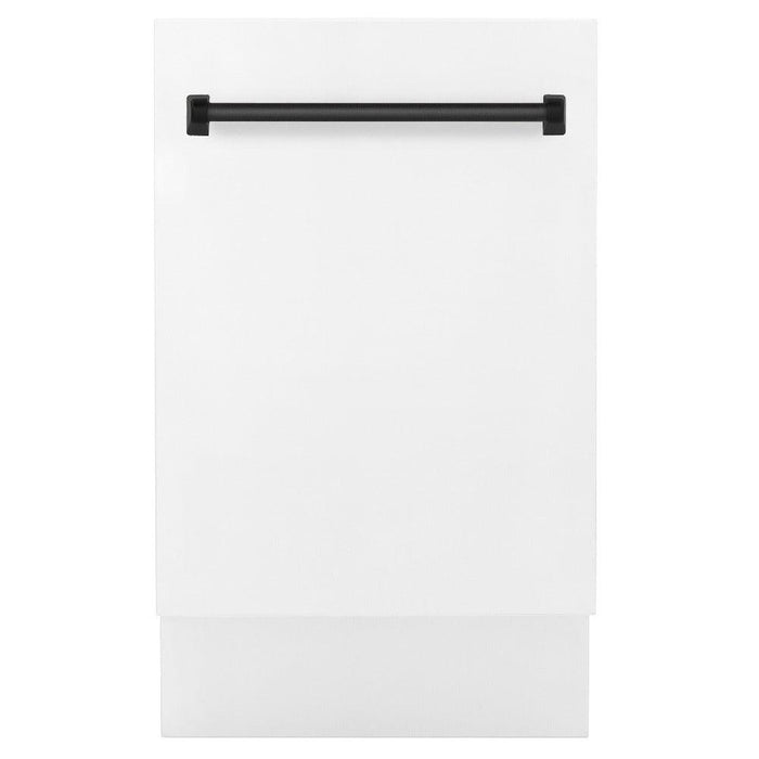 ZLINE Autograph Edition 18 in. Compact 3rd Rack Top Control Dishwasher in White Matte with Matte Black Accent Handle, 51dBa (DWVZ-WM-18-MB)