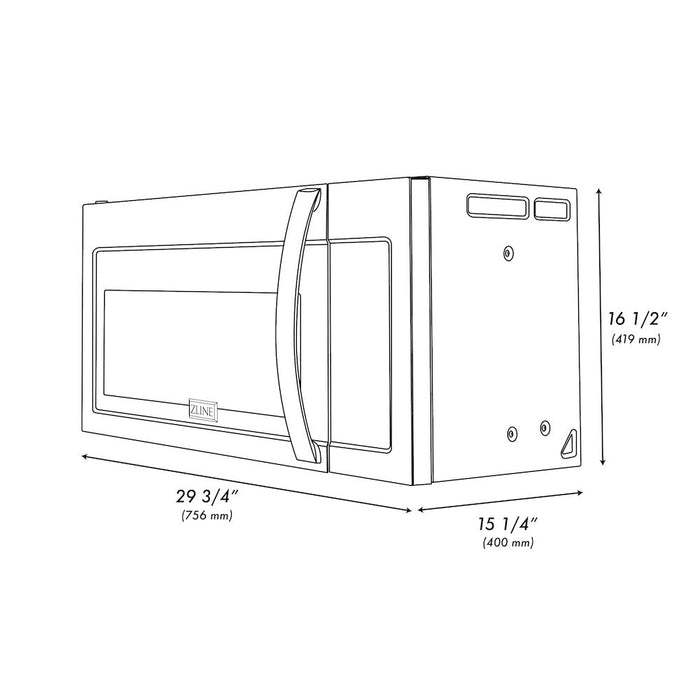 ZLINE 30 in. Black Stainless Steel Over the Range Convection Microwave Oven with Modern Handle (MWO-OTR-BS)