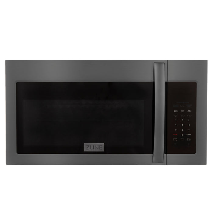 ZLINE 30" 1.5 cu. ft. Over the Range Microwave in Black Stainless Steel with Modern Handle and Set of 2 Charcoal Filters, MMWO-OTRCF-30-BS