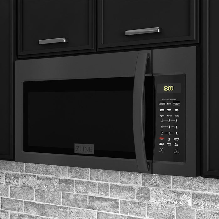 ZLINE 30 in. Black Stainless Steel Over the Range Convection Microwave Oven with Modern Handle (MWO-OTR-BS)